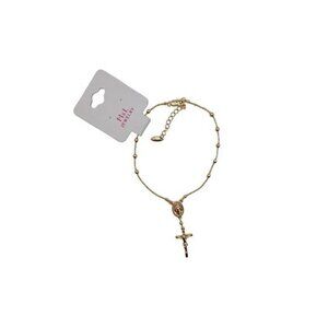 14K Gold Filled Rosary Cross Bead Charm Link Chain Bracelet Adjustable